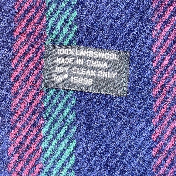 Lambswool holiday scarf blue green red striped winter accessory festive preppy - Picture 2 of 5